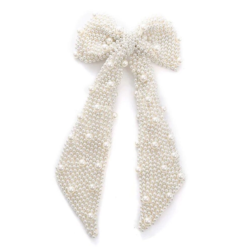 Stunning studded pearl bridal hair bow with barette snap clothes ￼